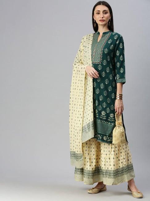 showoff green printed kurta with palazzo & dupatta