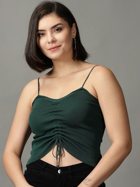 showoff green regular fit crop top