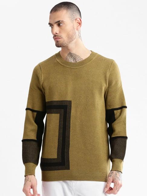 showoff green slim fit printed sweater