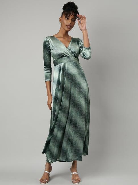 showoff green textured maxi dress