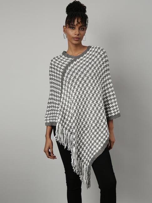 showoff grey & white printed poncho