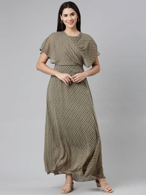 showoff grey & yellow printed maxi dress