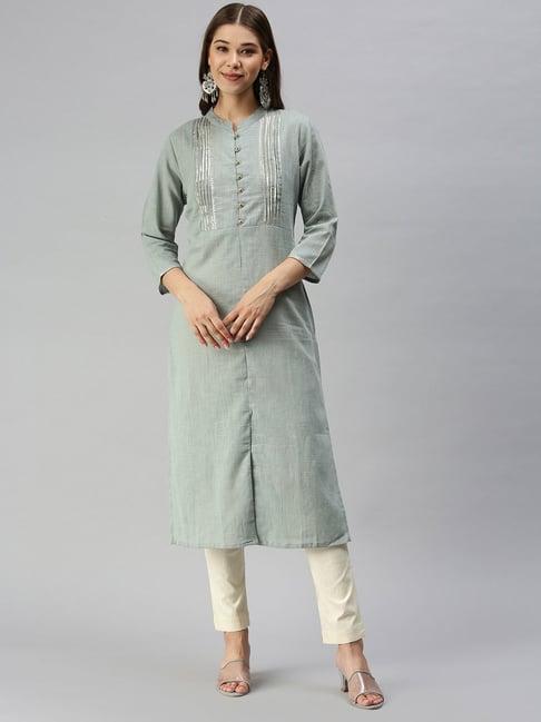 showoff grey calf length straight kurta