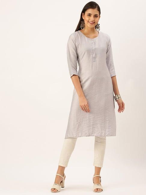 showoff grey cotton calf length straight kurta