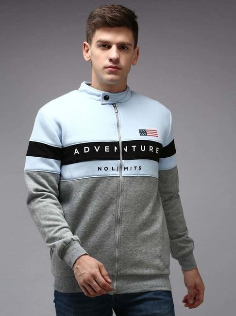 showoff grey cotton regular fit colour block sweatshirt