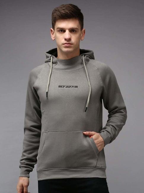 showoff grey cotton regular fit hooded sweatshirt