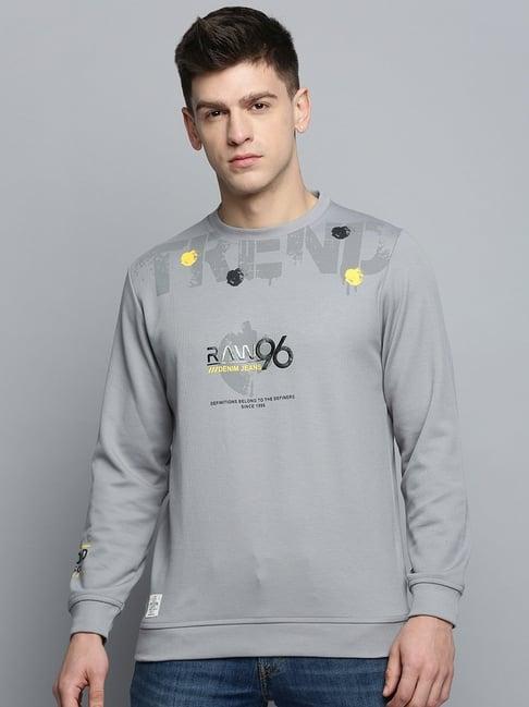 showoff grey cotton regular fit printed sweatshirt