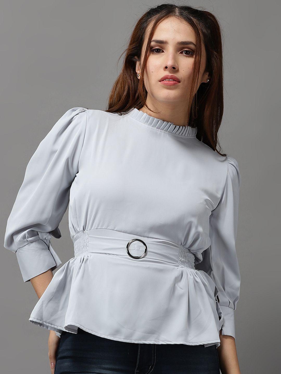 showoff grey crepe cinched waist top