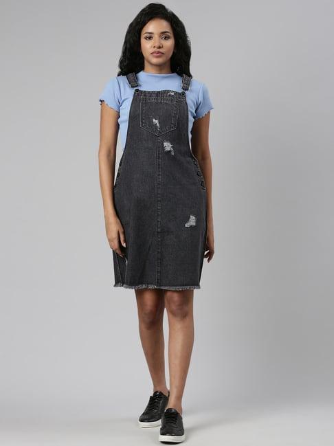 showoff grey denim above knee dungarees