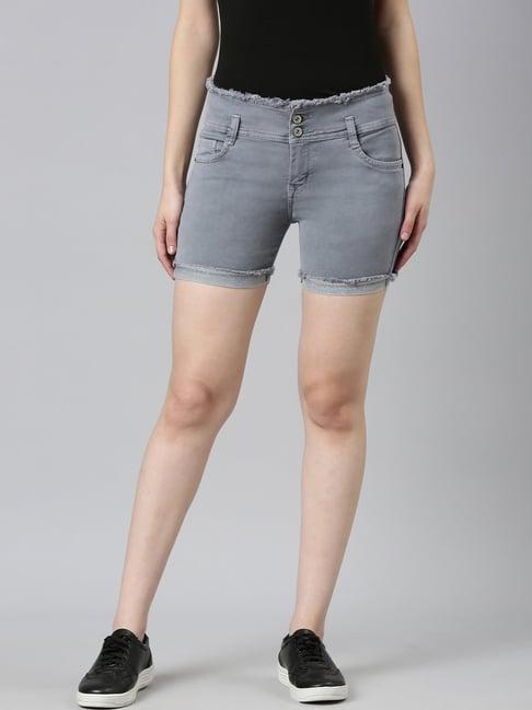 showoff grey denim slim fit shorts