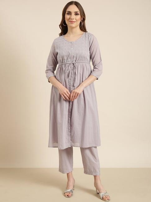 showoff grey embroidered kurta with pants