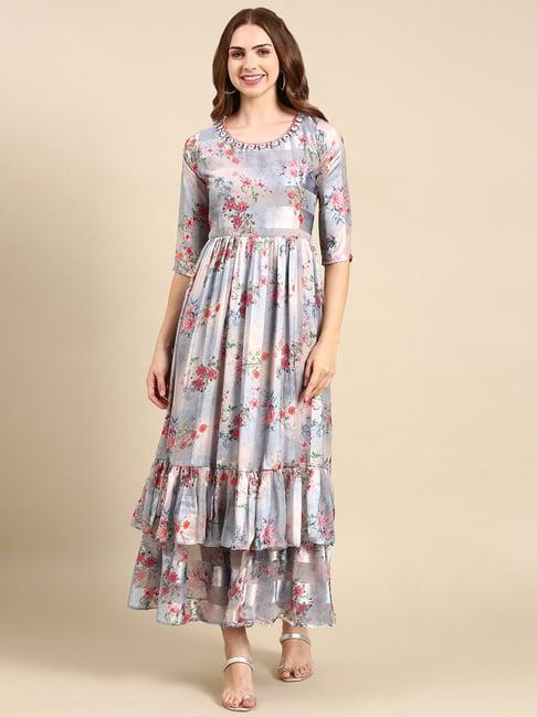 showoff grey floral print gown