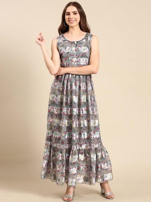 showoff grey floral print gown