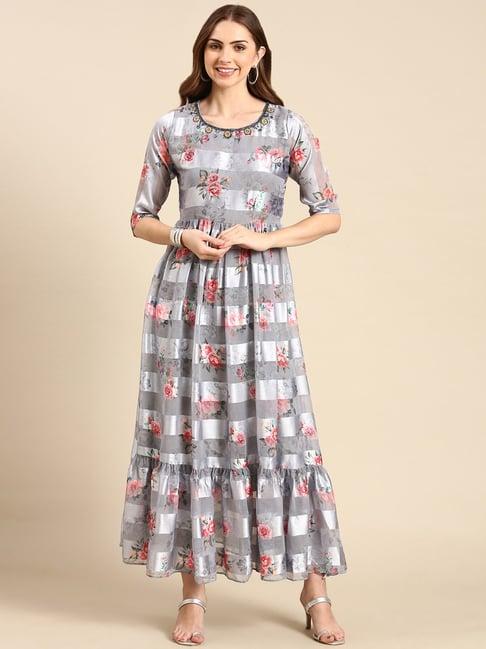 showoff grey floral print kurta