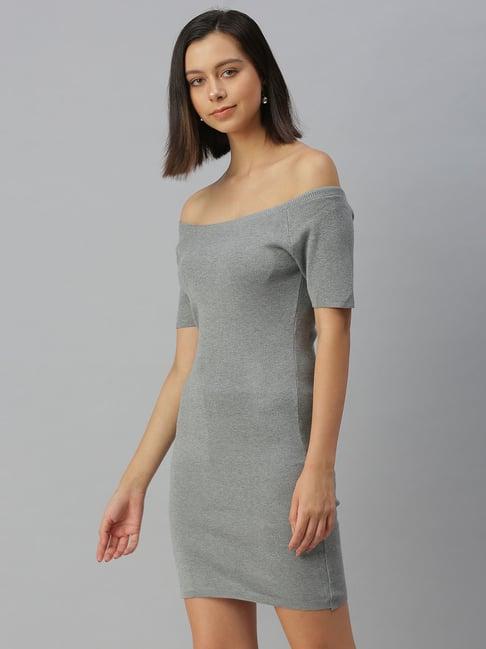 showoff grey knitted solid bodycon dress