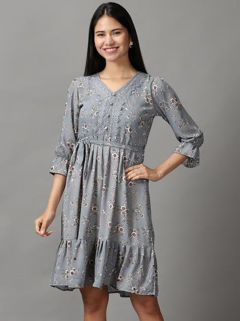 showoff grey printed a-line dress