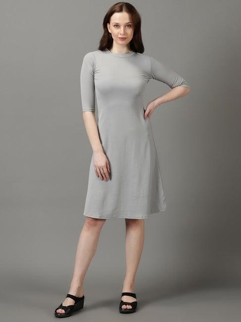 showoff grey regular fit a line dress