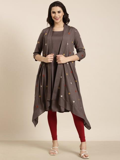 showoff grey regular fit anarkali kurta with jacket