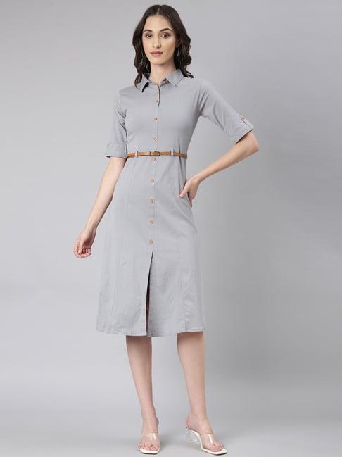 showoff grey regular fit shirt dress