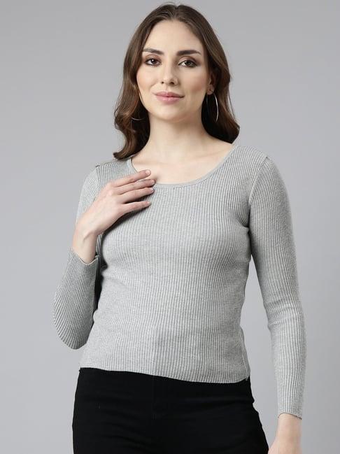 showoff grey regular fit top