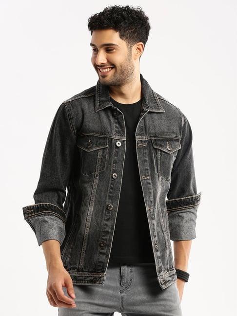 showoff grey slim fit denim jacket