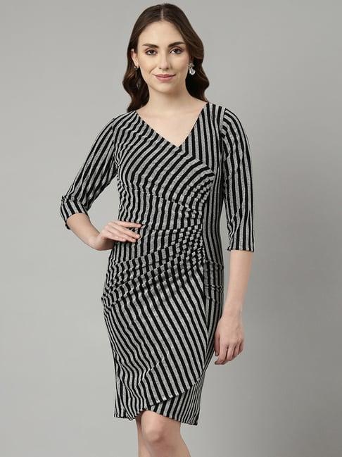 showoff grey striped wrap dress