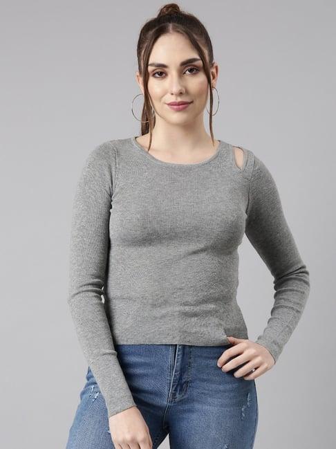 showoff grey textured top