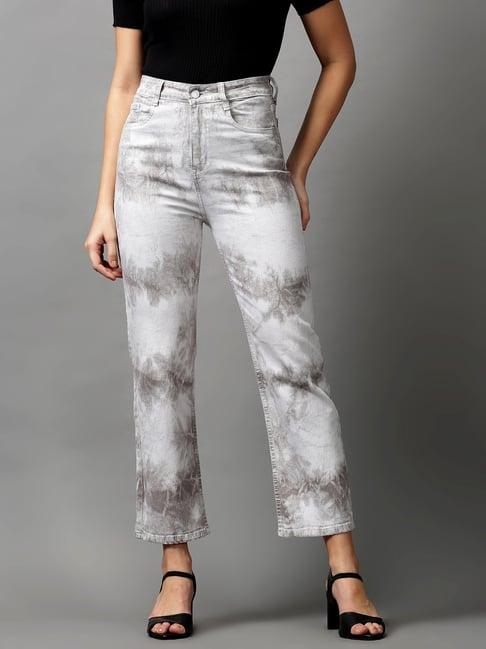 showoff grey tie & dye mid rise jeans