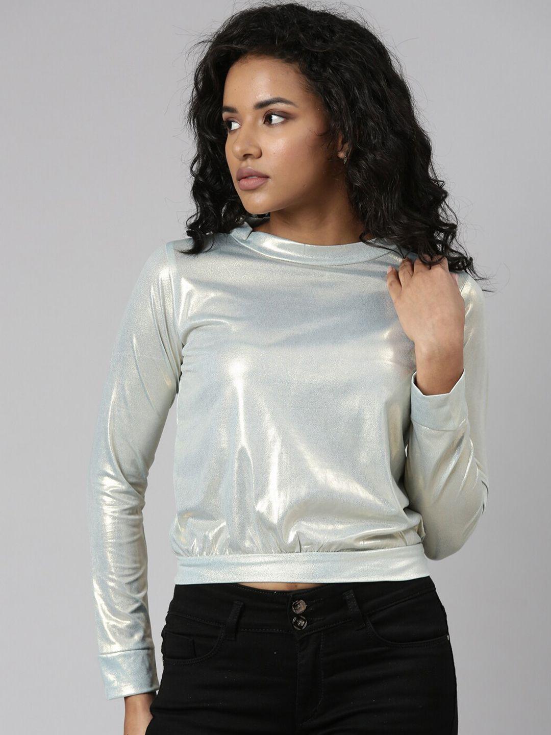 showoff high neck blouson crop top