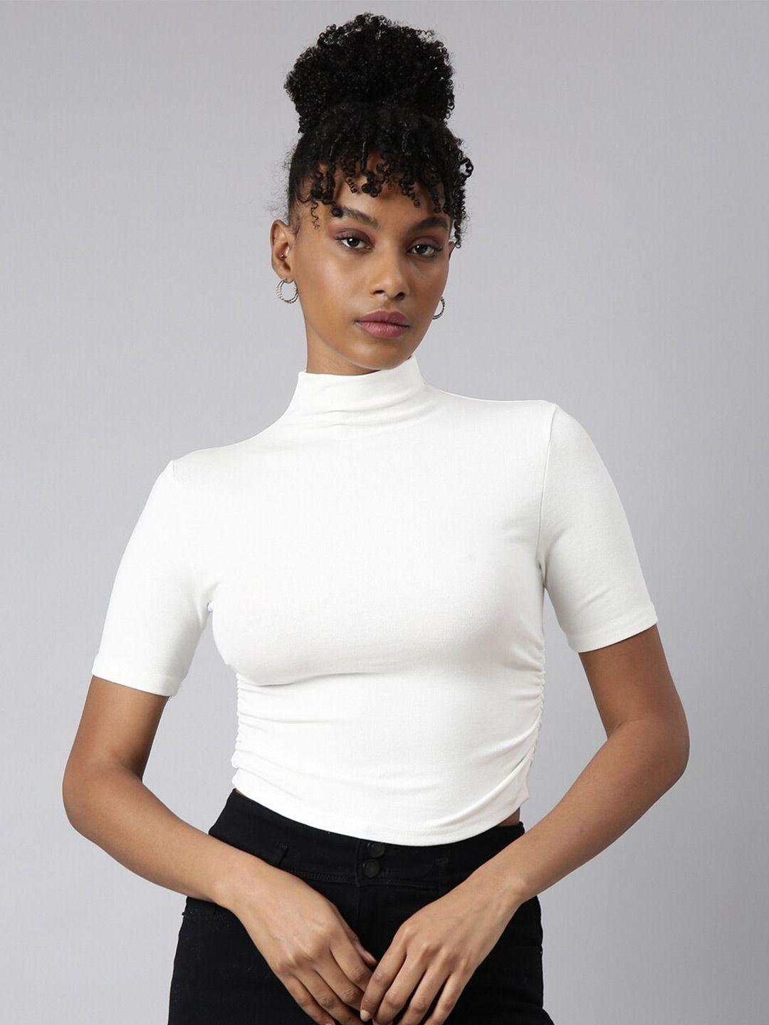 showoff high neck fitted acrylic crop top