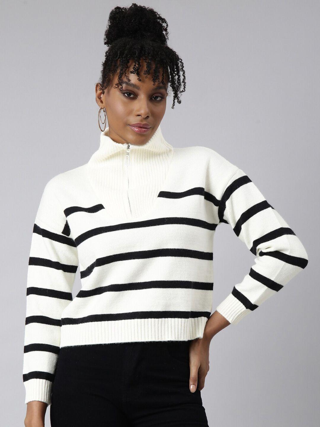 showoff high neck striped boxy top