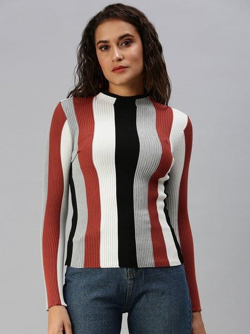 showoff high neck vertical stripes multicolor top