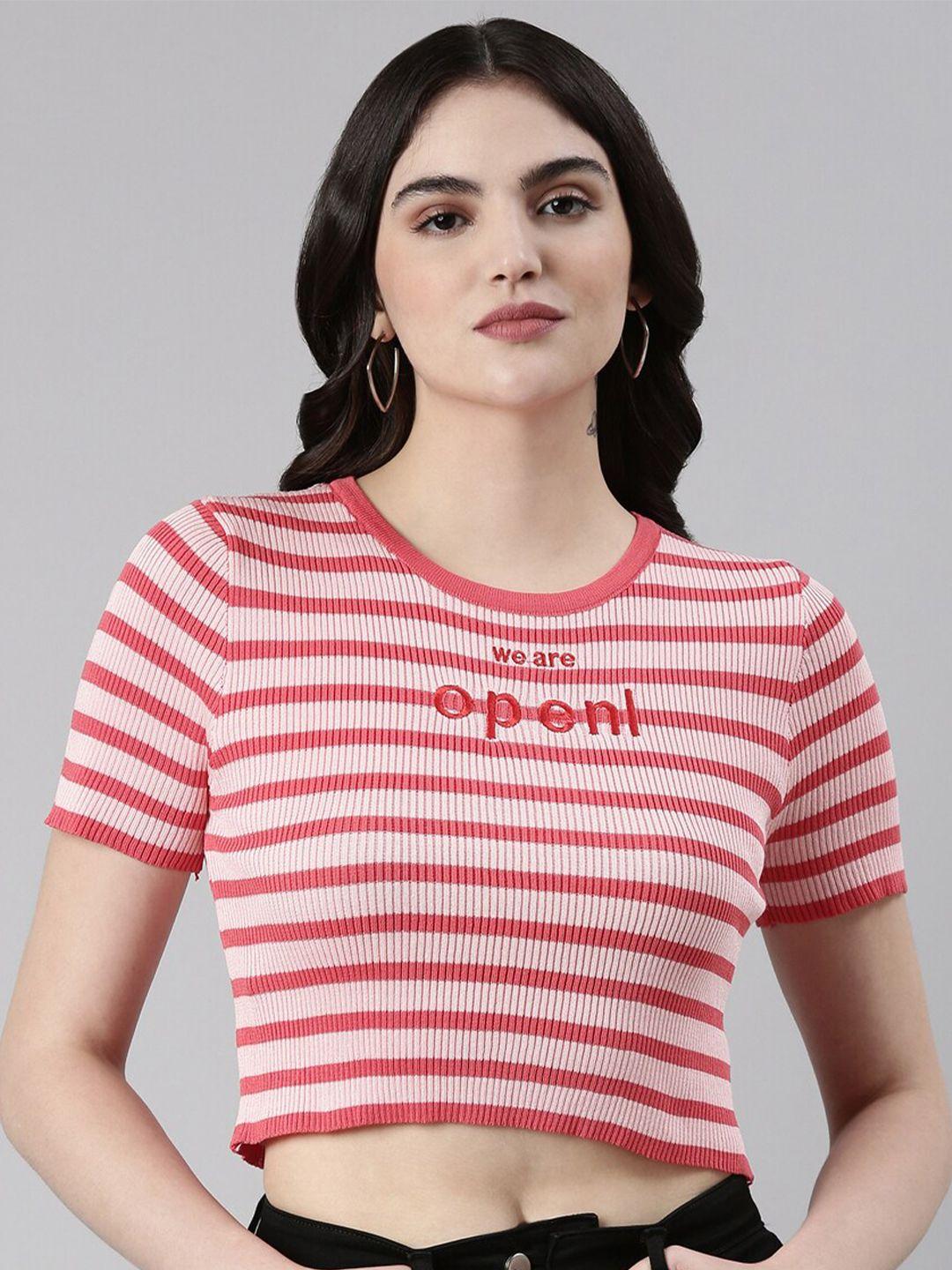 showoff horizontal striped acrylic crop top