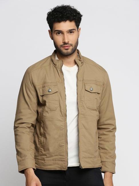 showoff khaki cotton slim fit jacket