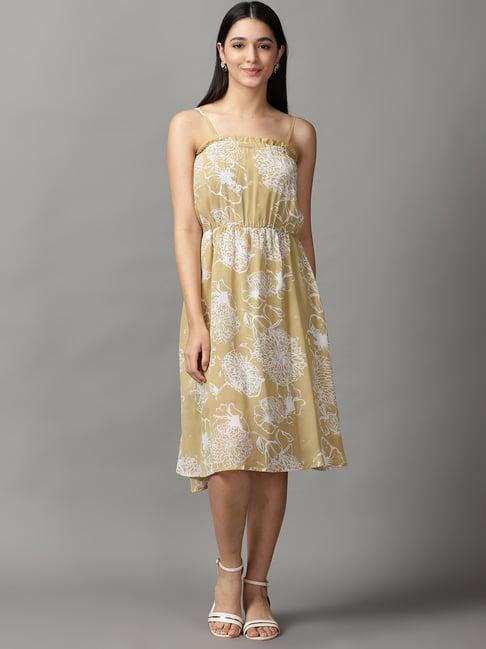 showoff khaki printed a-line dress