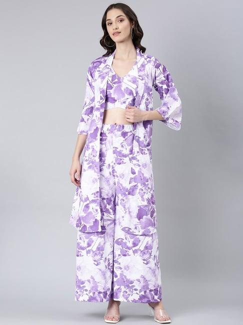 showoff lavender & white cotton blend maxi co-ord set