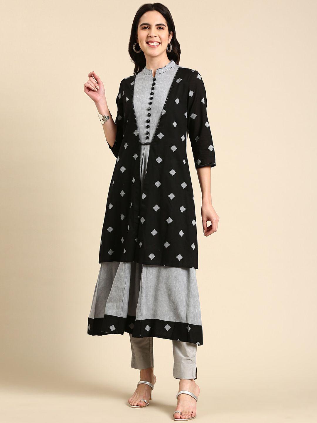 showoff layered geometric printed a-line kurta