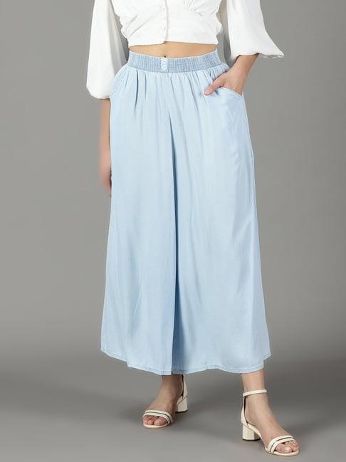 showoff light blue cotton flared fit high rise culottes