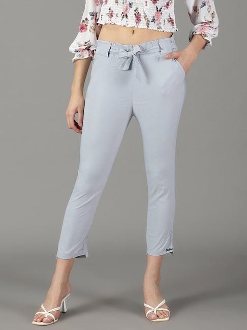 showoff light blue slim fit high rise trousers