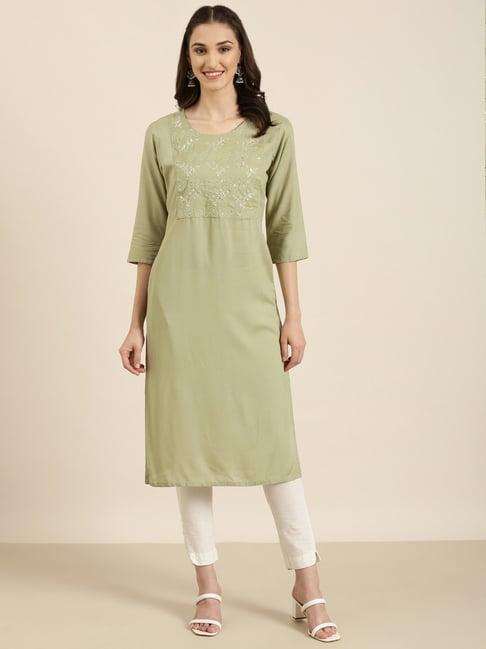 showoff light olive cotton regular fit kurta