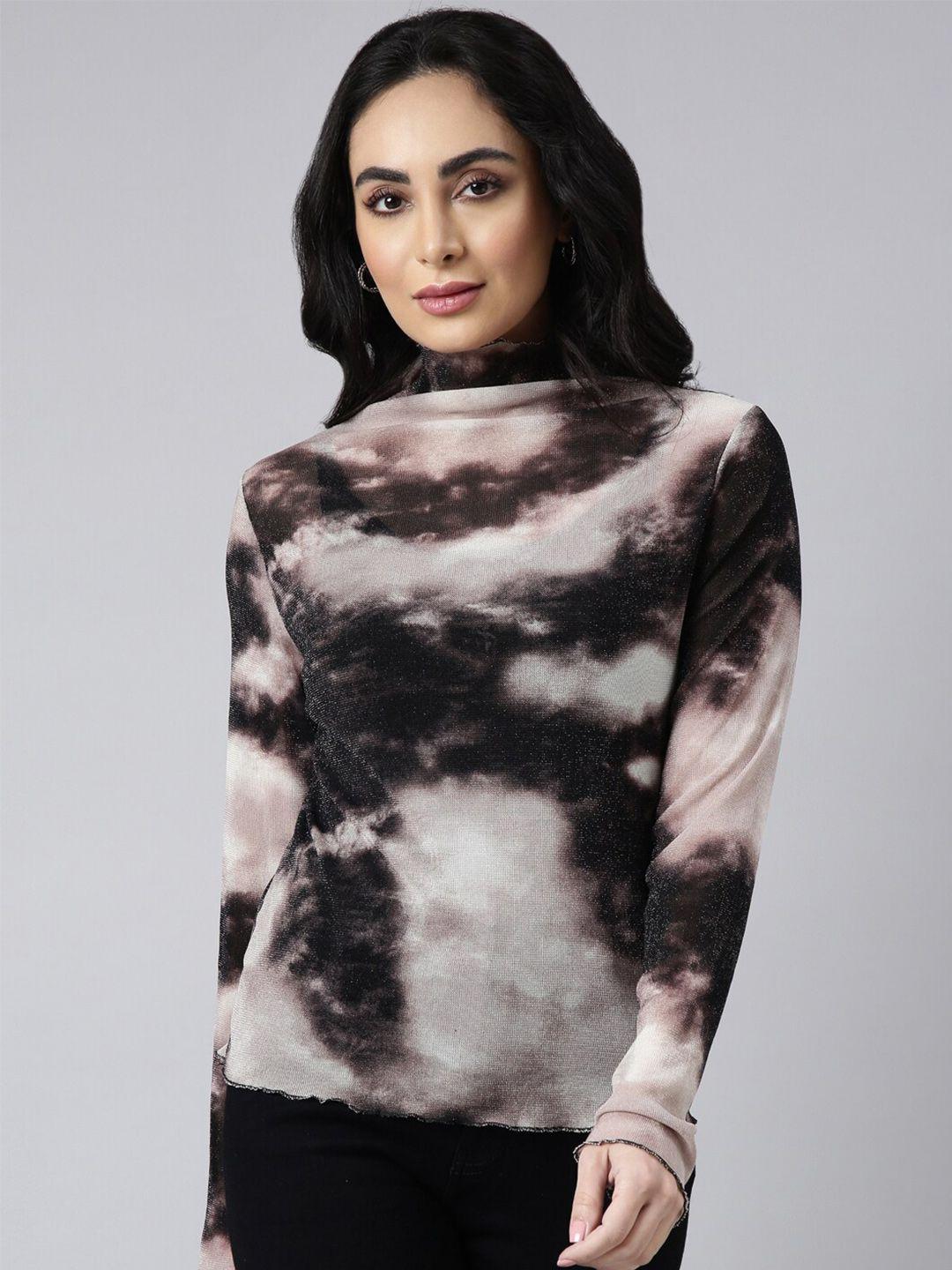 showoff long sleeves high neck tie and dye crop top