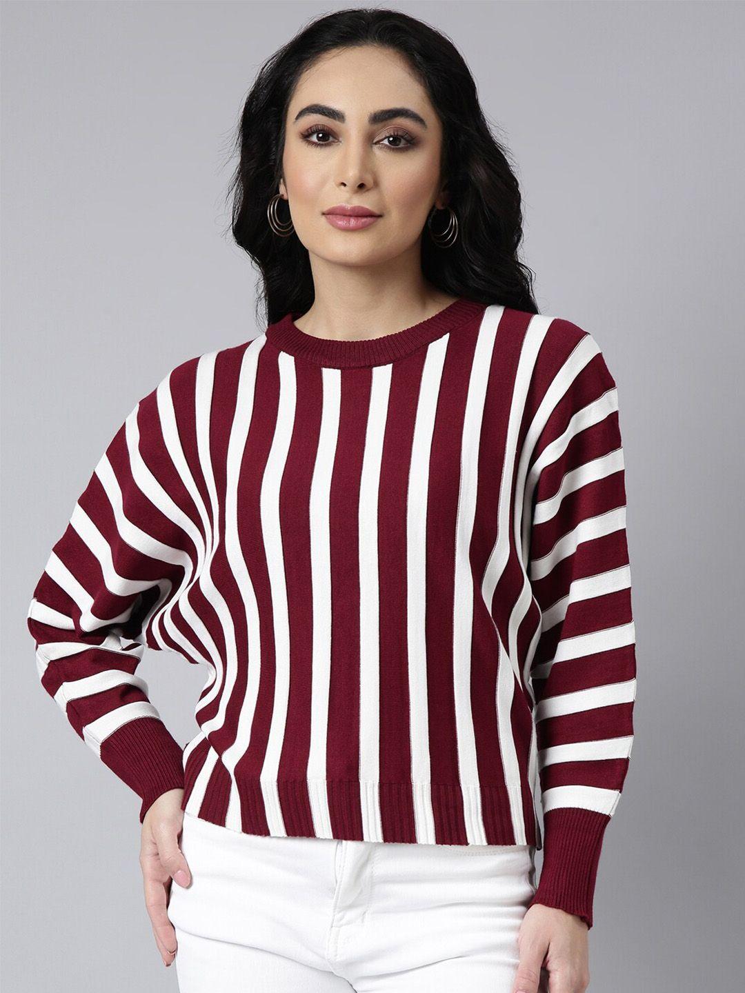 showoff long sleeves round neck striped regular top