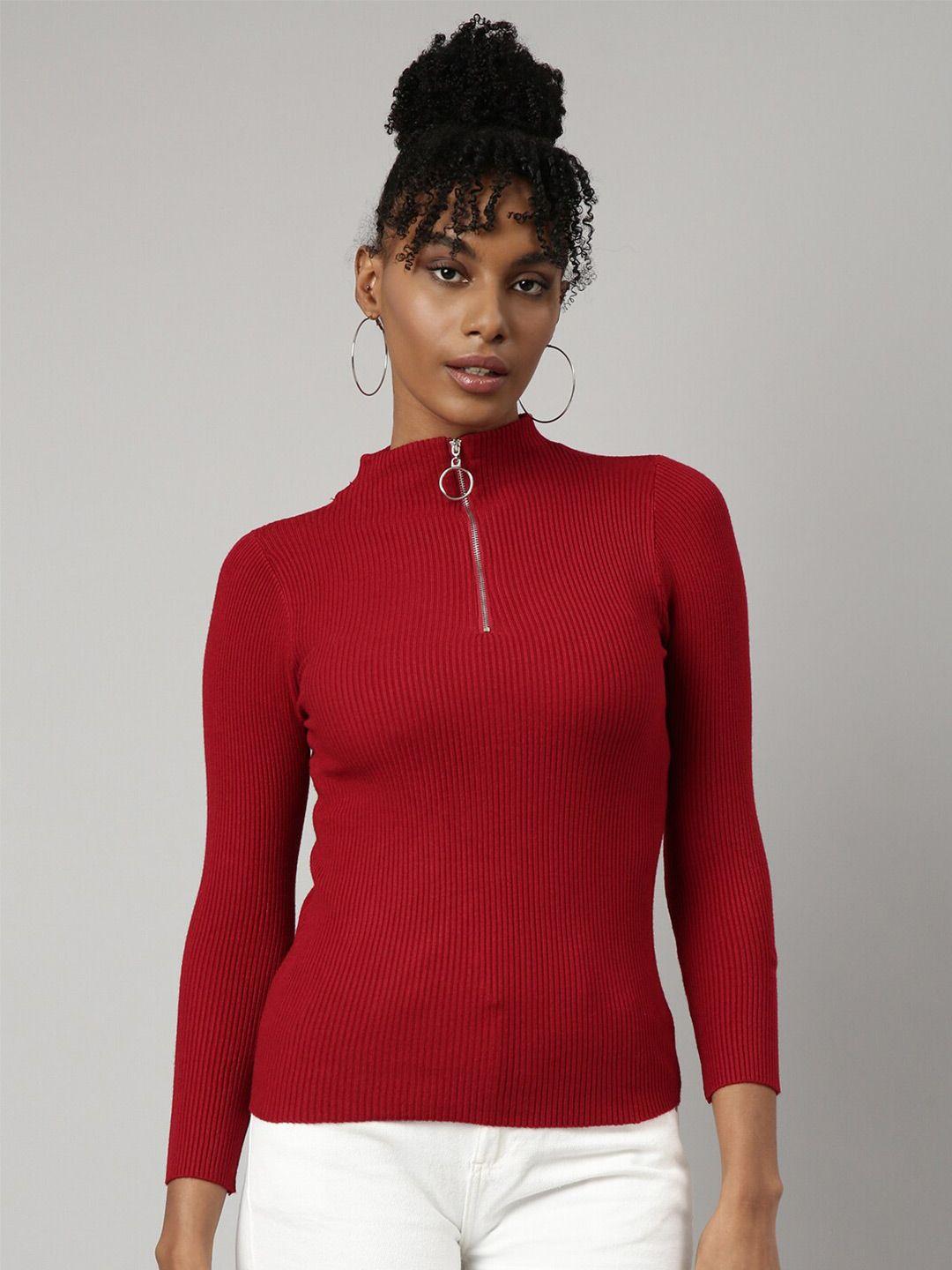 showoff long sleeves solid high neck fitted top