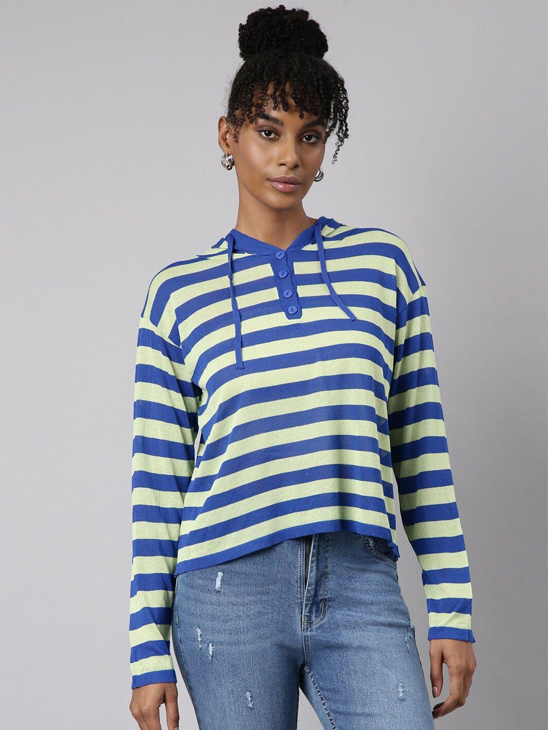 showoff long sleeves striped hooded top