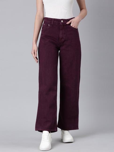 showoff magenta denim relaxed fit mid rise jeans