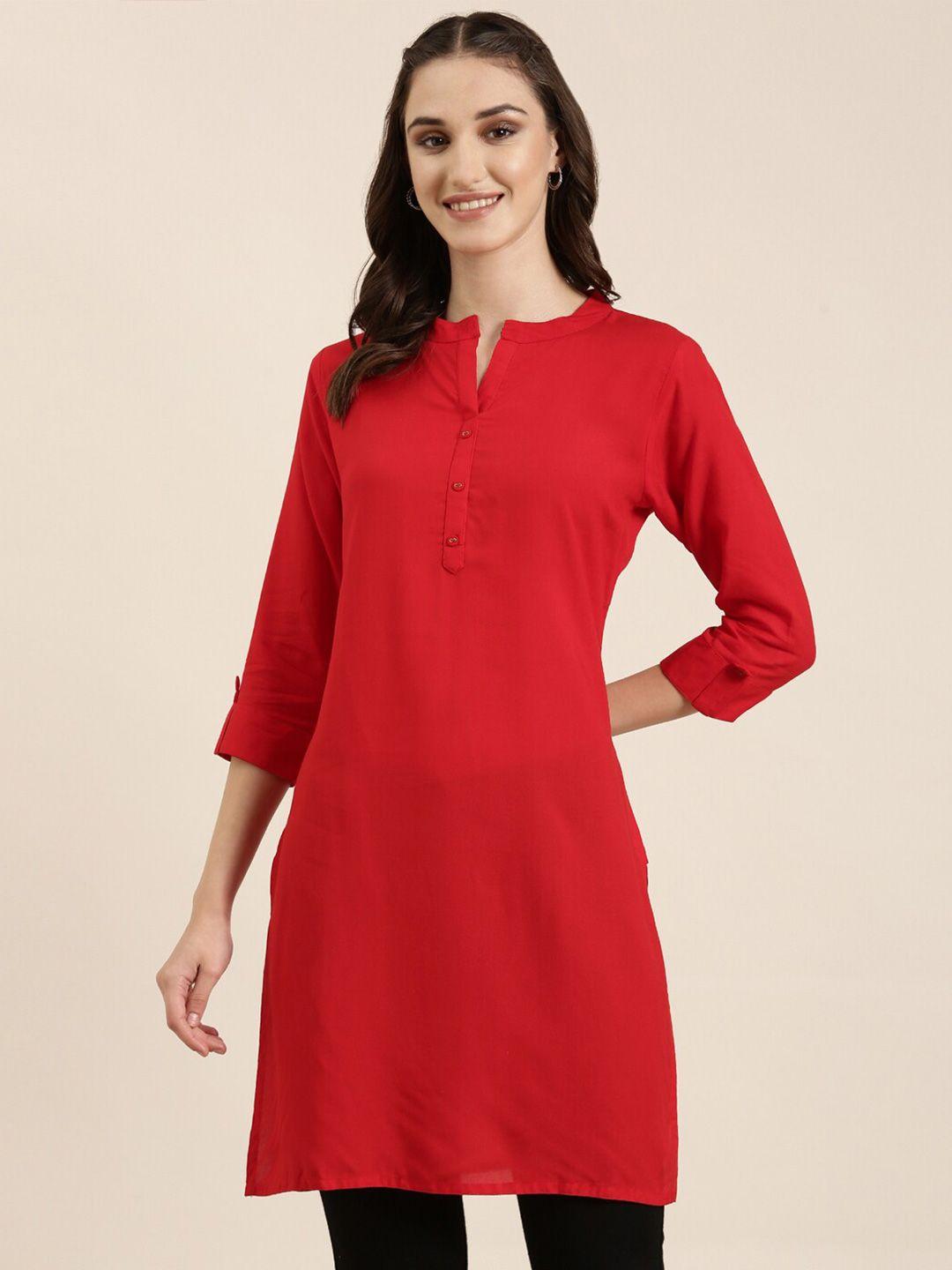 showoff mandarin collar roll-up sleeves kurti