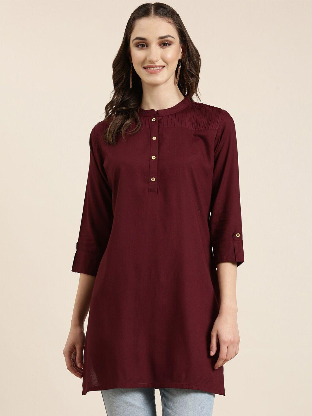 showoff mandarin collar roll-up sleeves kurti