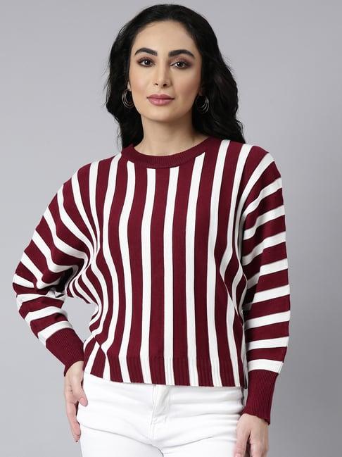 showoff maroon & white striped top