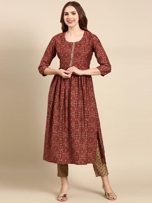 showoff maroon embellished kurta with pants