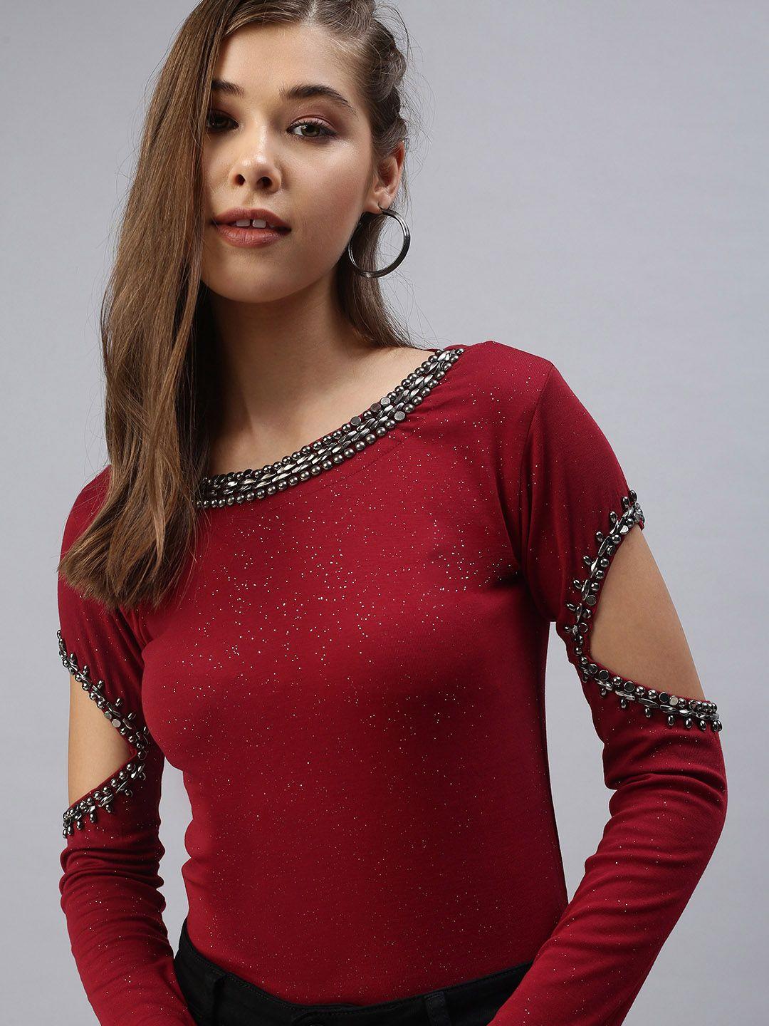 showoff maroon embellished regular top